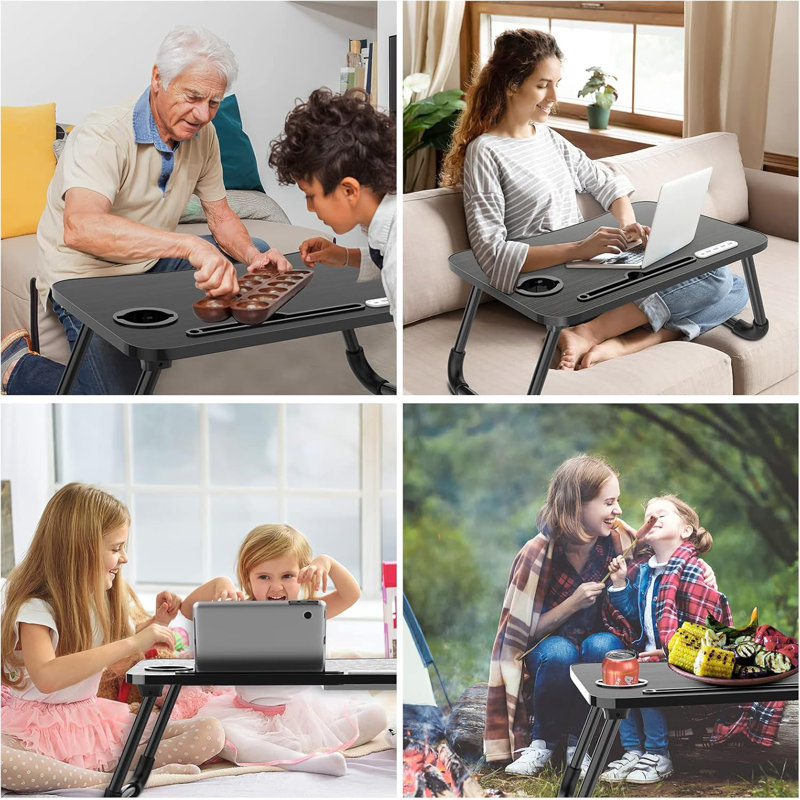 Laptop Lap Desk Foldable Laptop Tray With 4 USB Ports Storage Drawer And Cup Holder Desk Stand For Bed Lap Tray Portable Standing Table For Bed